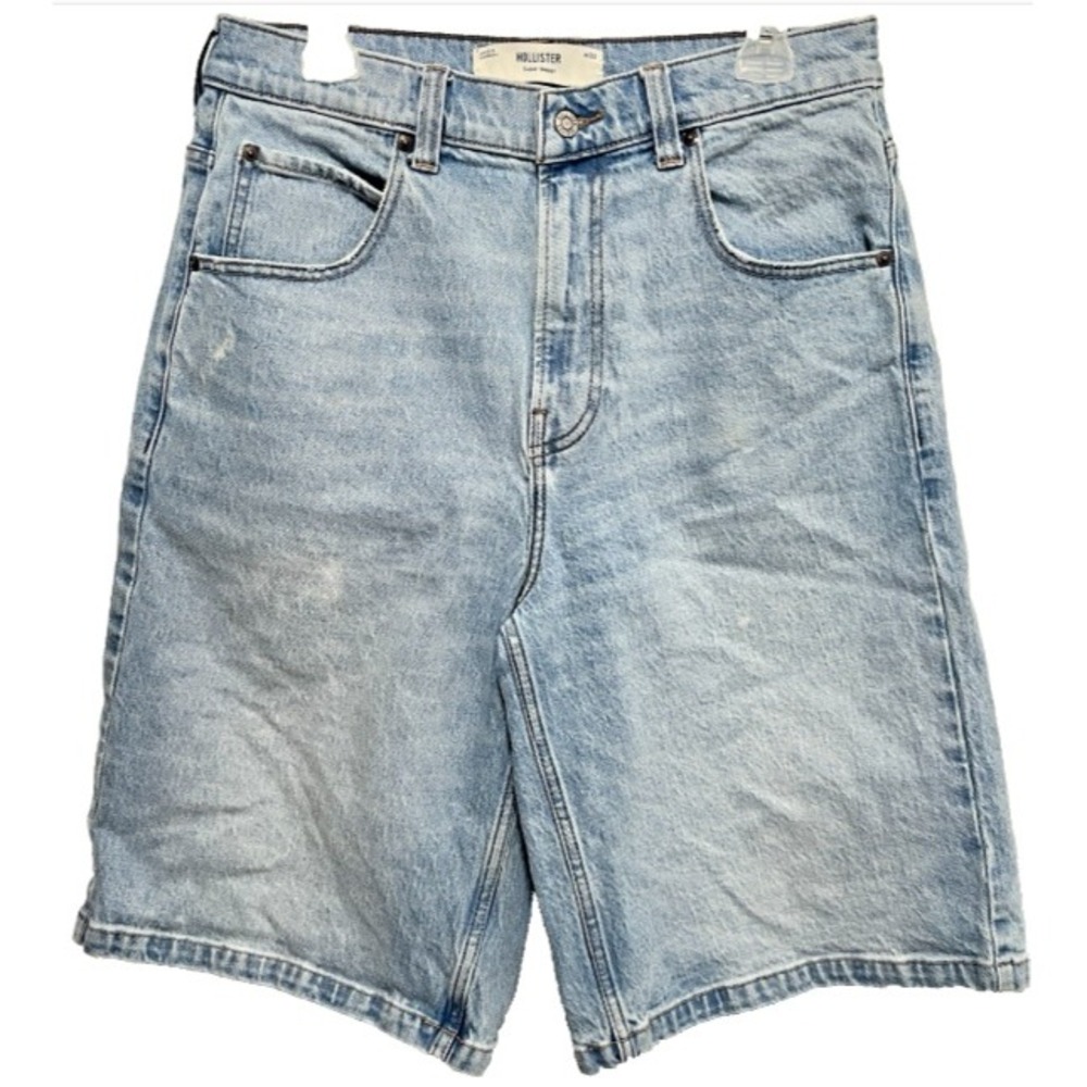 Hollister Co Mens Super Baggy Denim Bermuda Shorts Light Wash W32 90s Y2K Skater